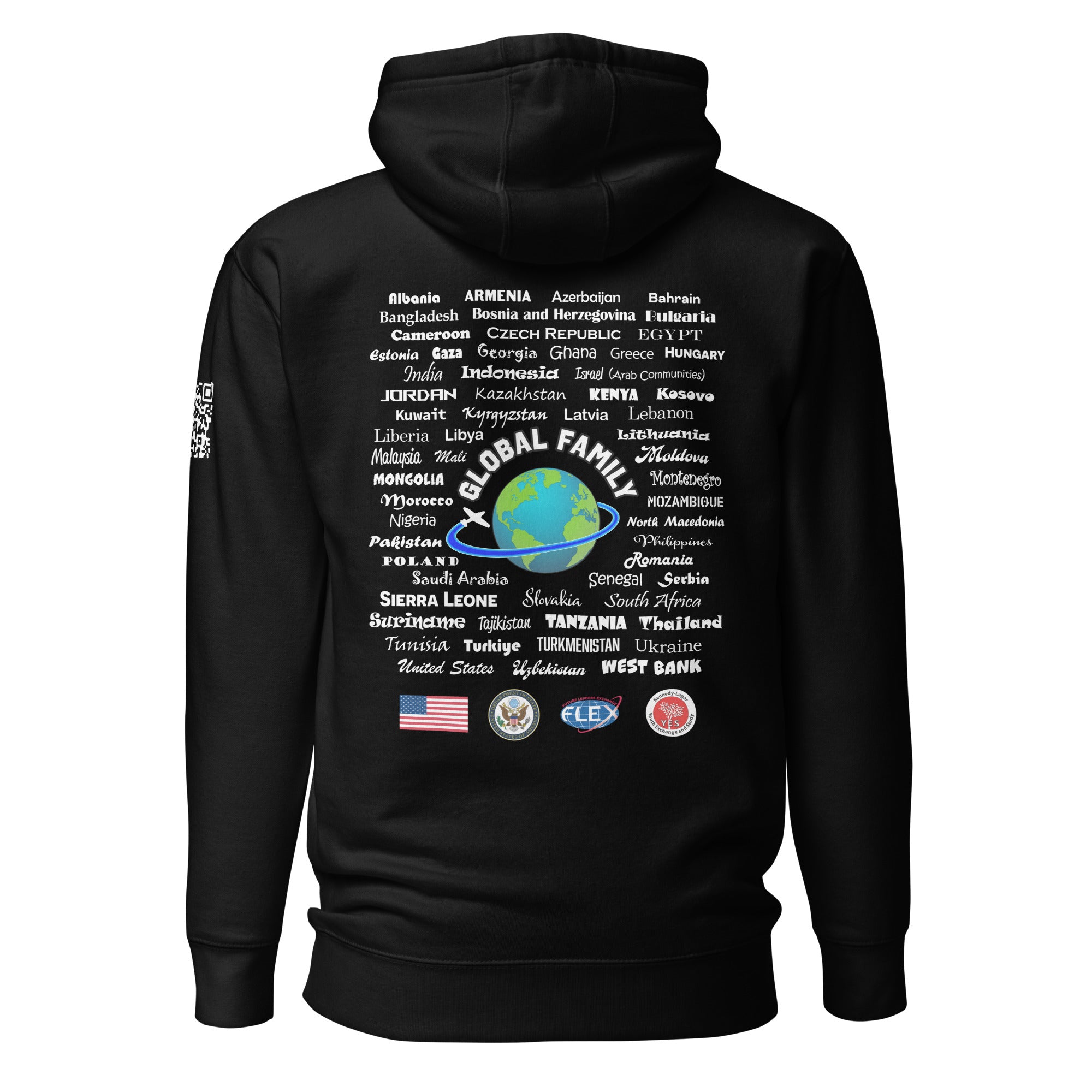 American Councils + Countries + QR CODE Hoodie- White Lettering