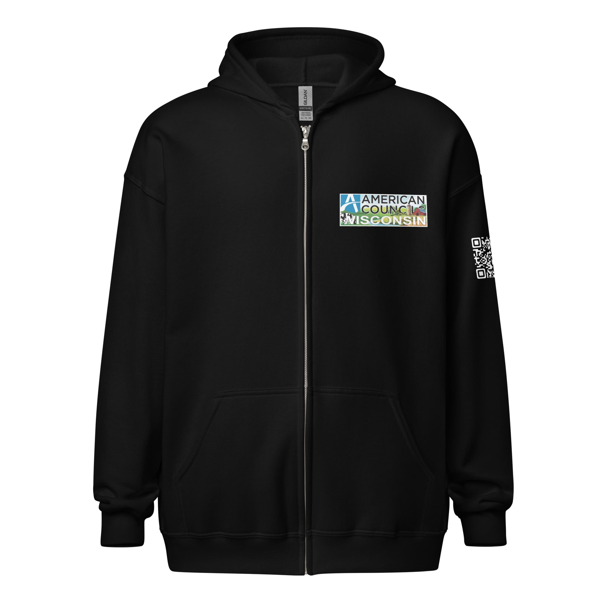 Wisconsin AC Small + Countries + QR CODE Full Zip - White Lettering