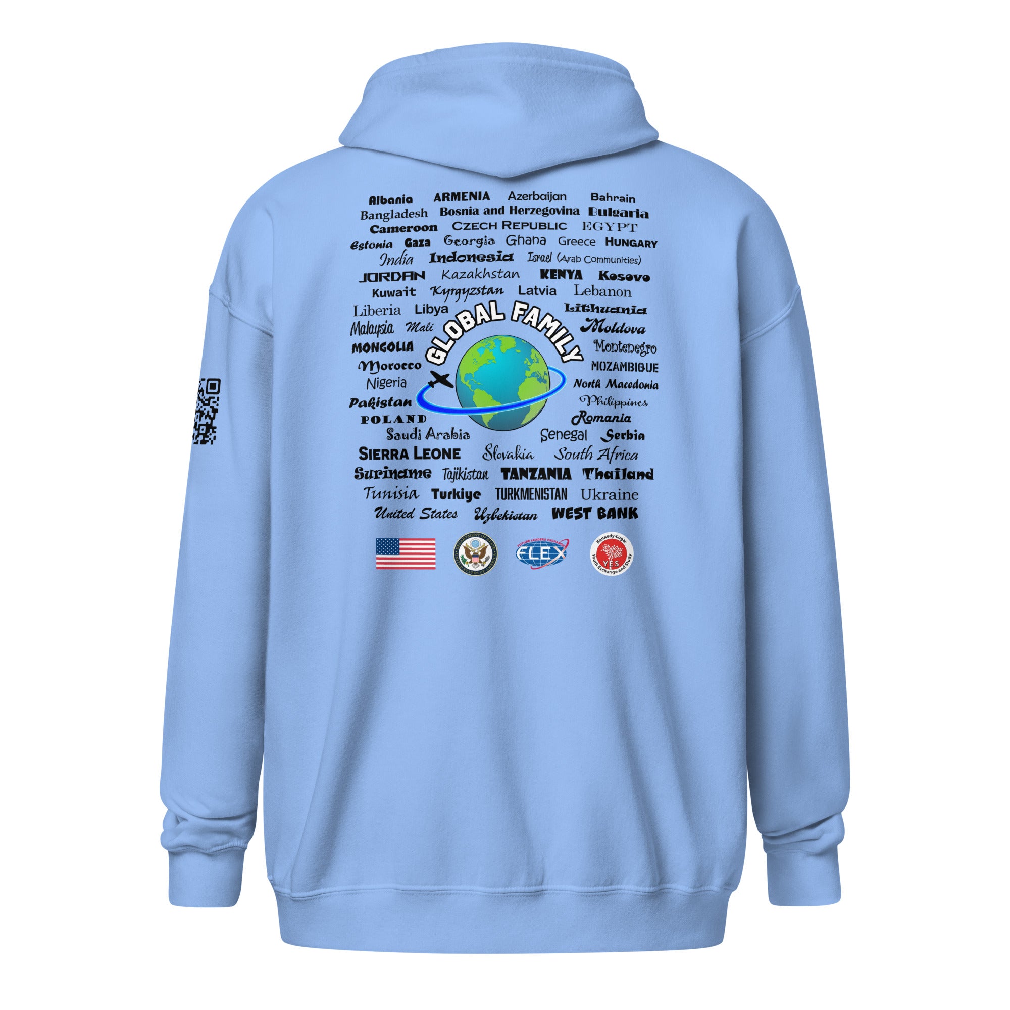 American Councils + Countries+ QR CODE Zip up - Black Lettering