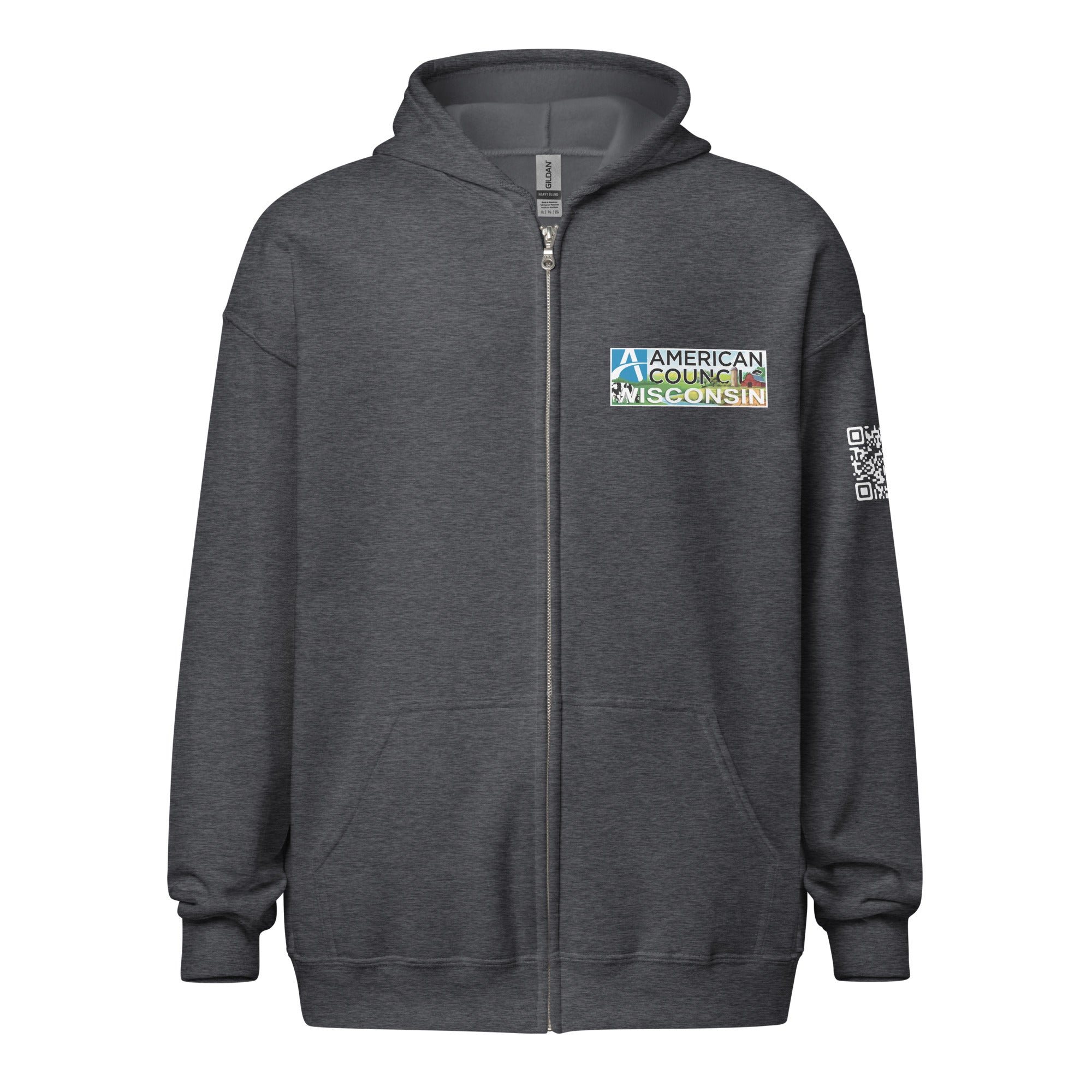 Wisconsin AC Small + Countries + QR CODE Full Zip - White Lettering