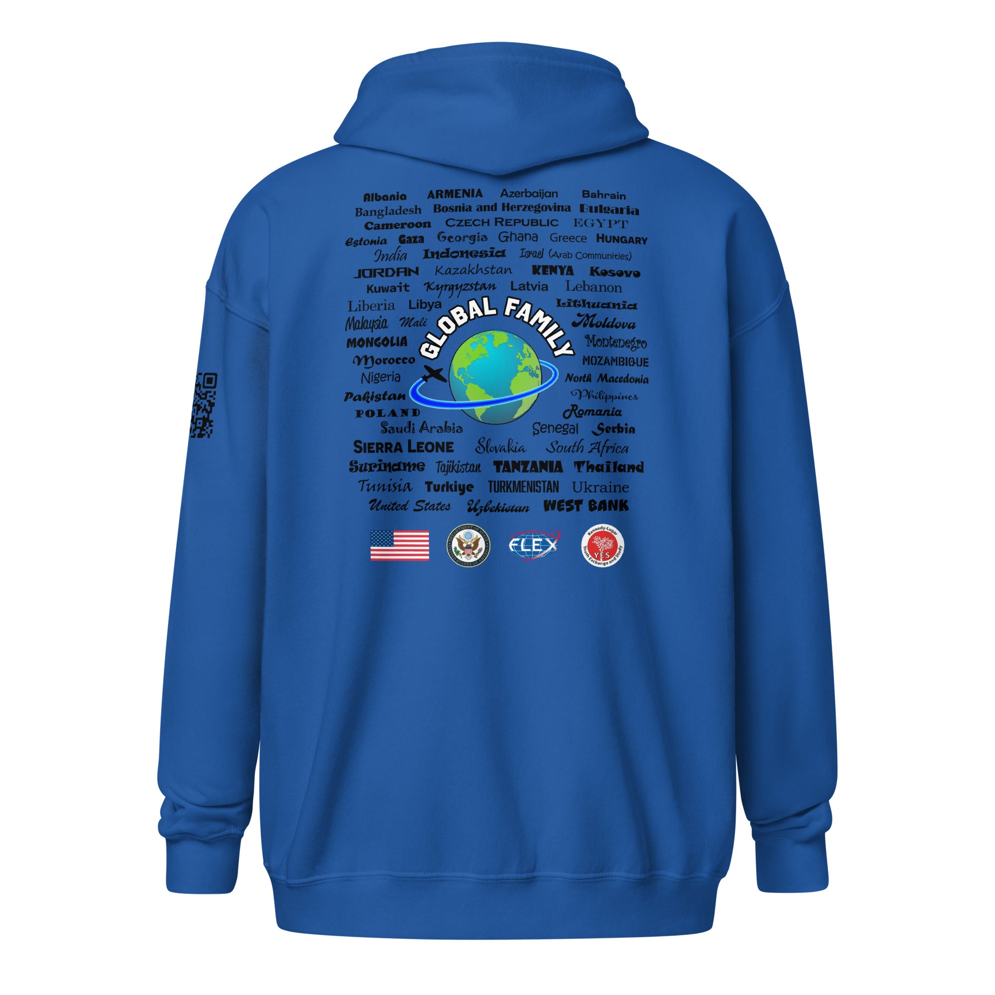 American Councils + Countries+ QR CODE Zip up - Black Lettering