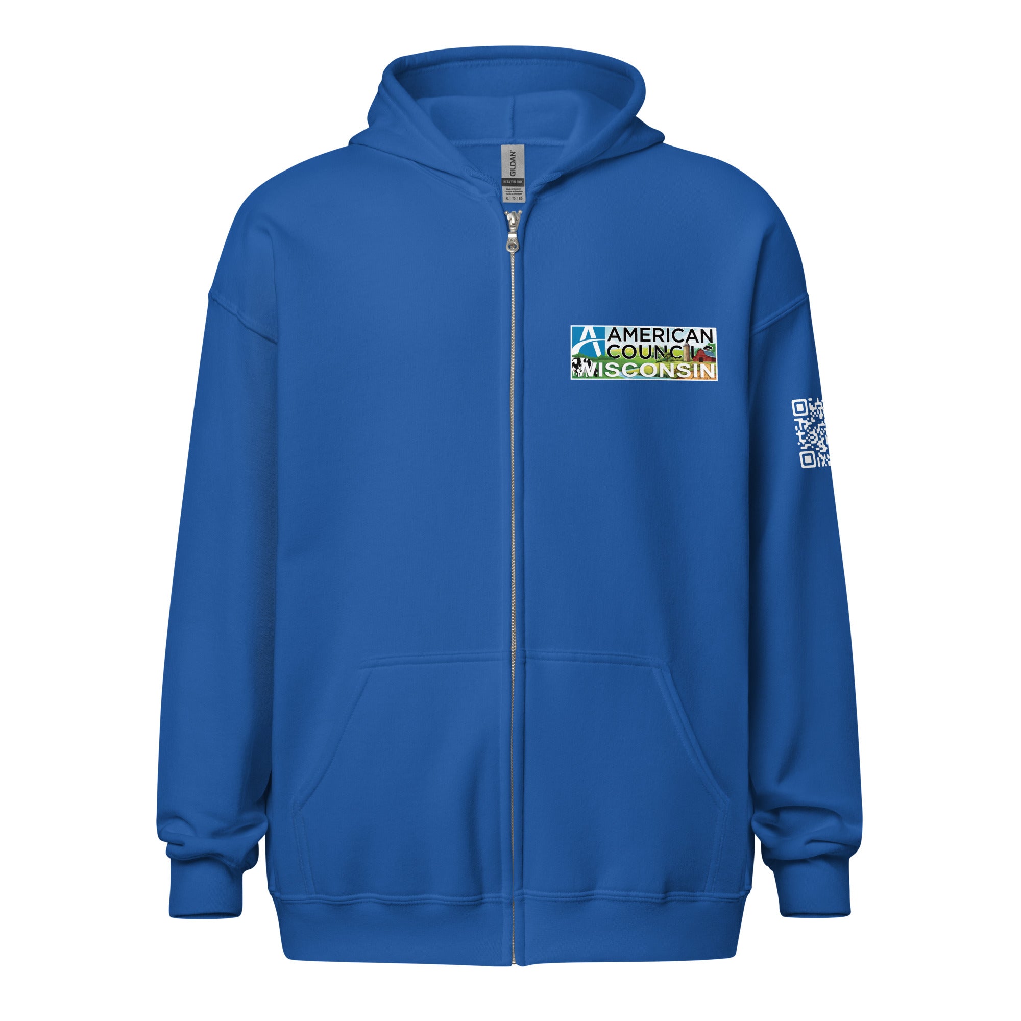 Wisconsin AC Small + Countries + QR CODE Full Zip - White Lettering