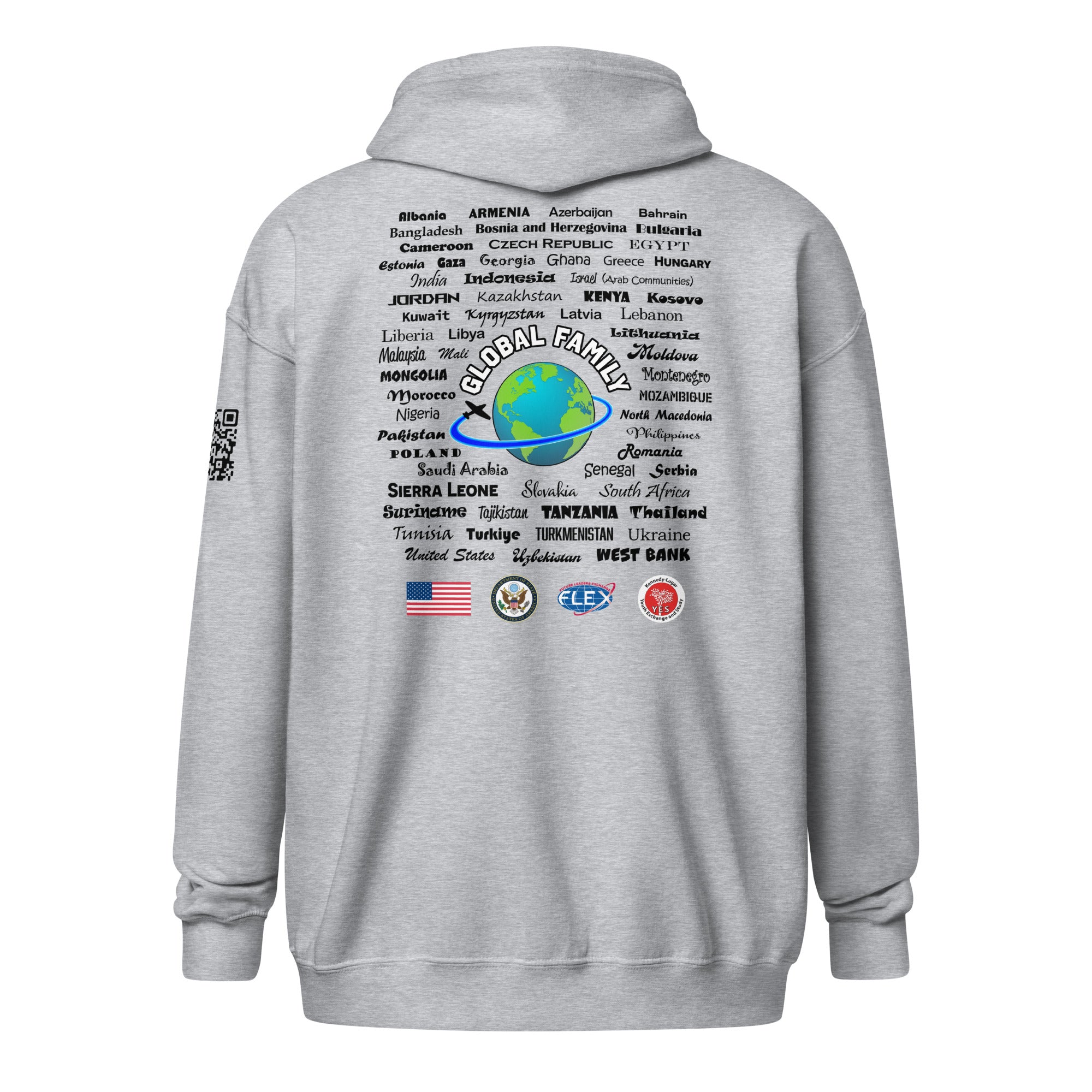 American Councils + Countries+ QR CODE Zip up - Black Lettering