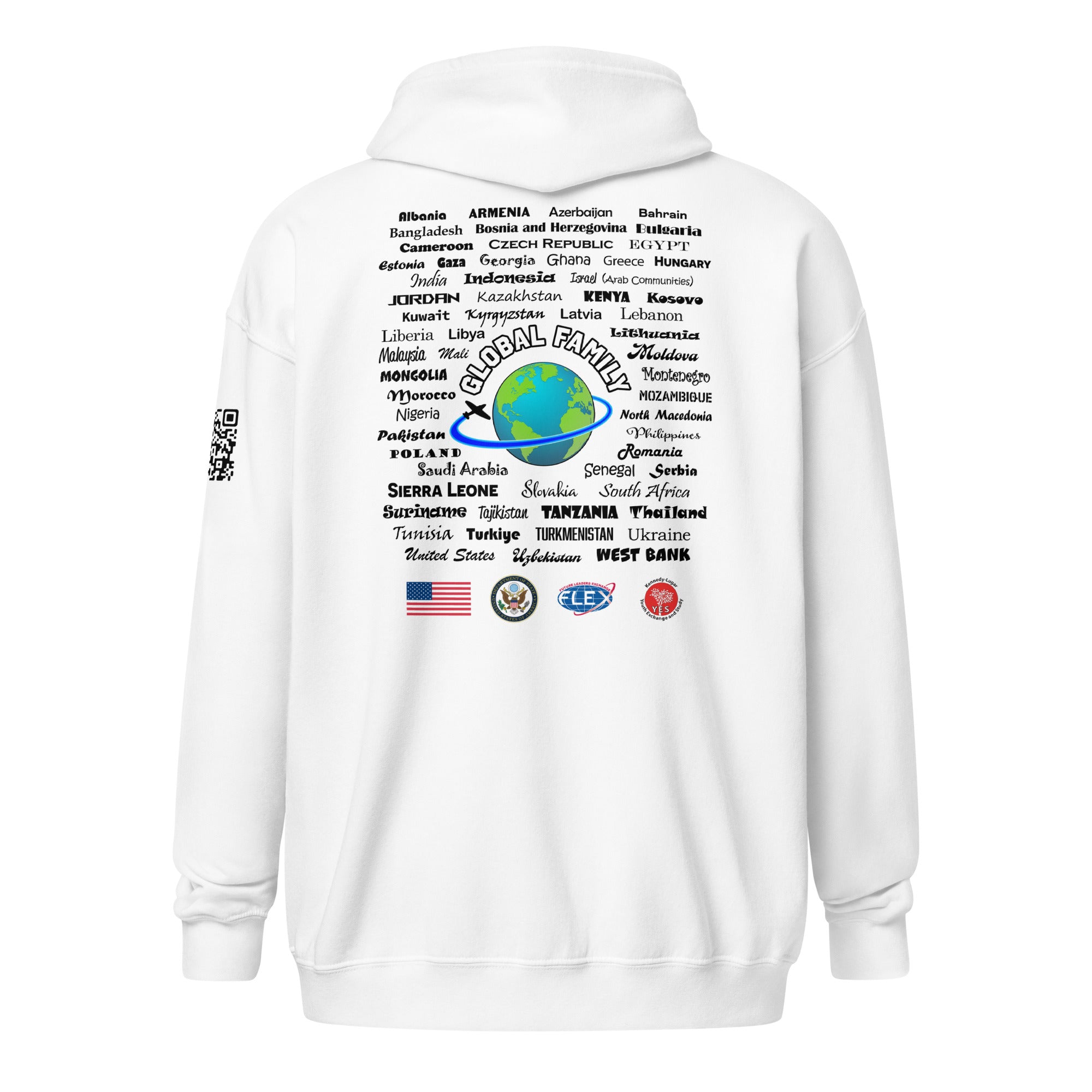 American Councils + Countries+ QR CODE Zip up - Black Lettering