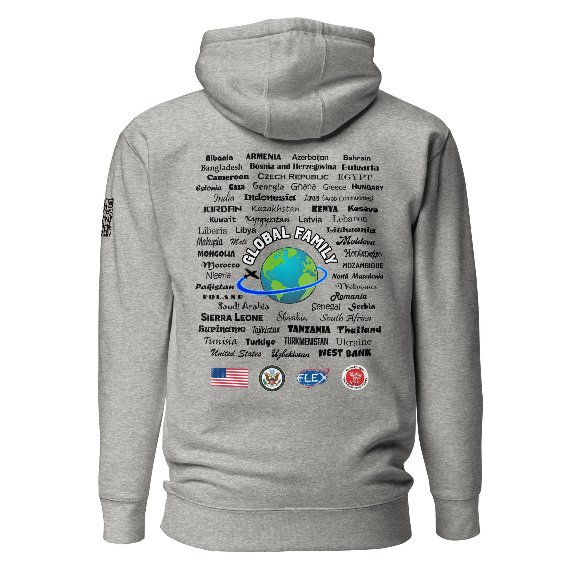 American Councils + Countries + QR CODE Hoodie- Black Lettering