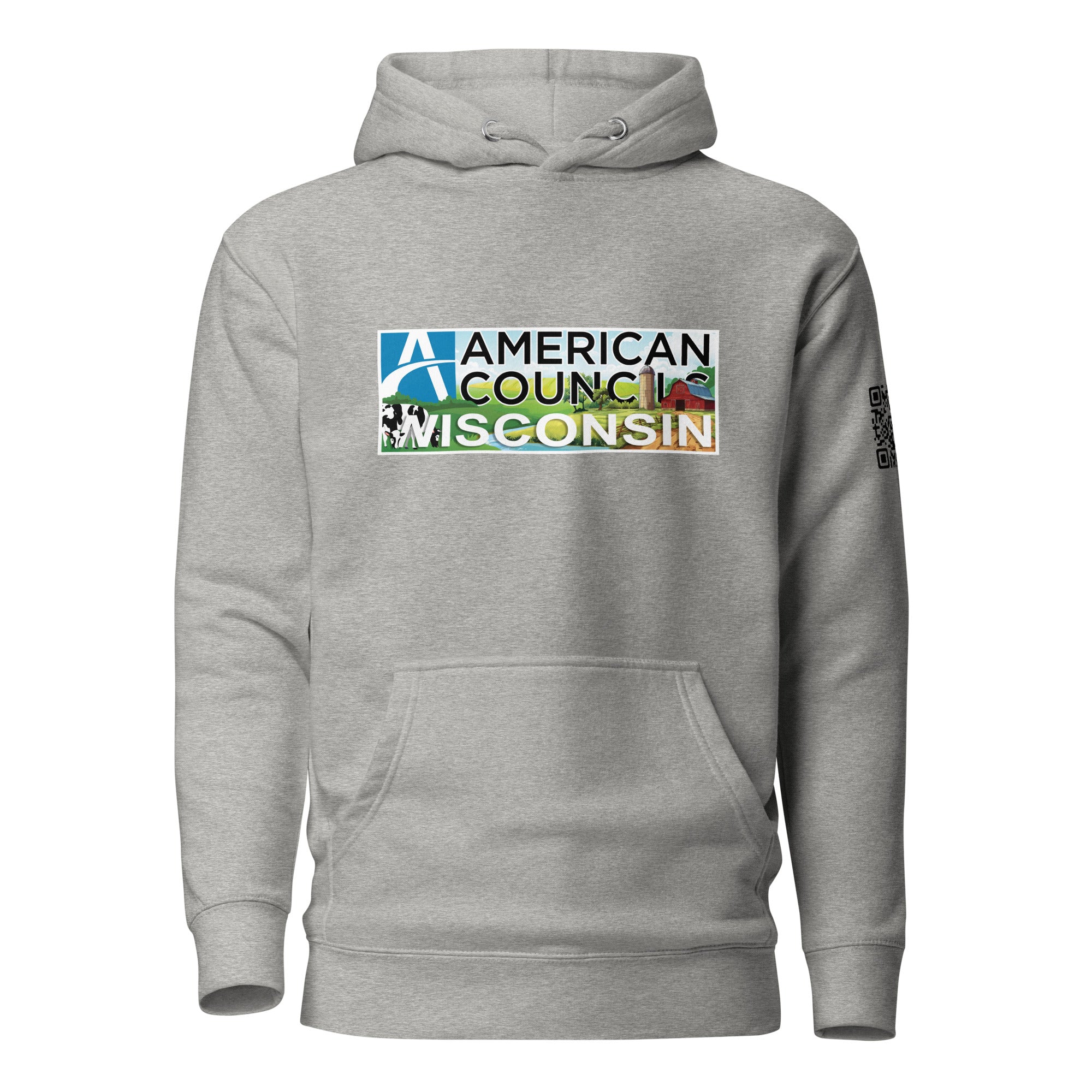 Wisconsin AC + Countries + QR CODE Hoodie- Black Lettering