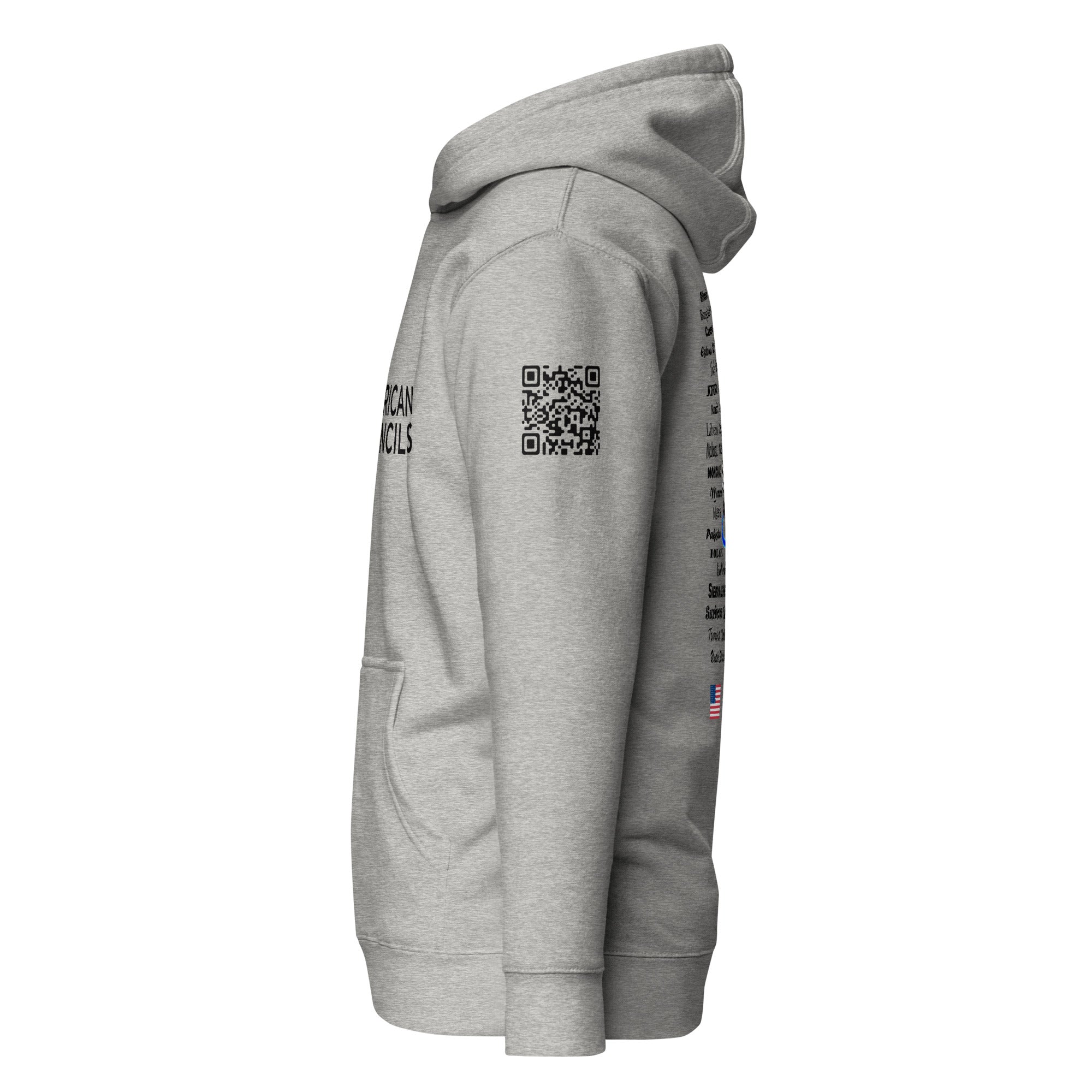 American Councils + Countries + QR CODE Hoodie- Black Lettering