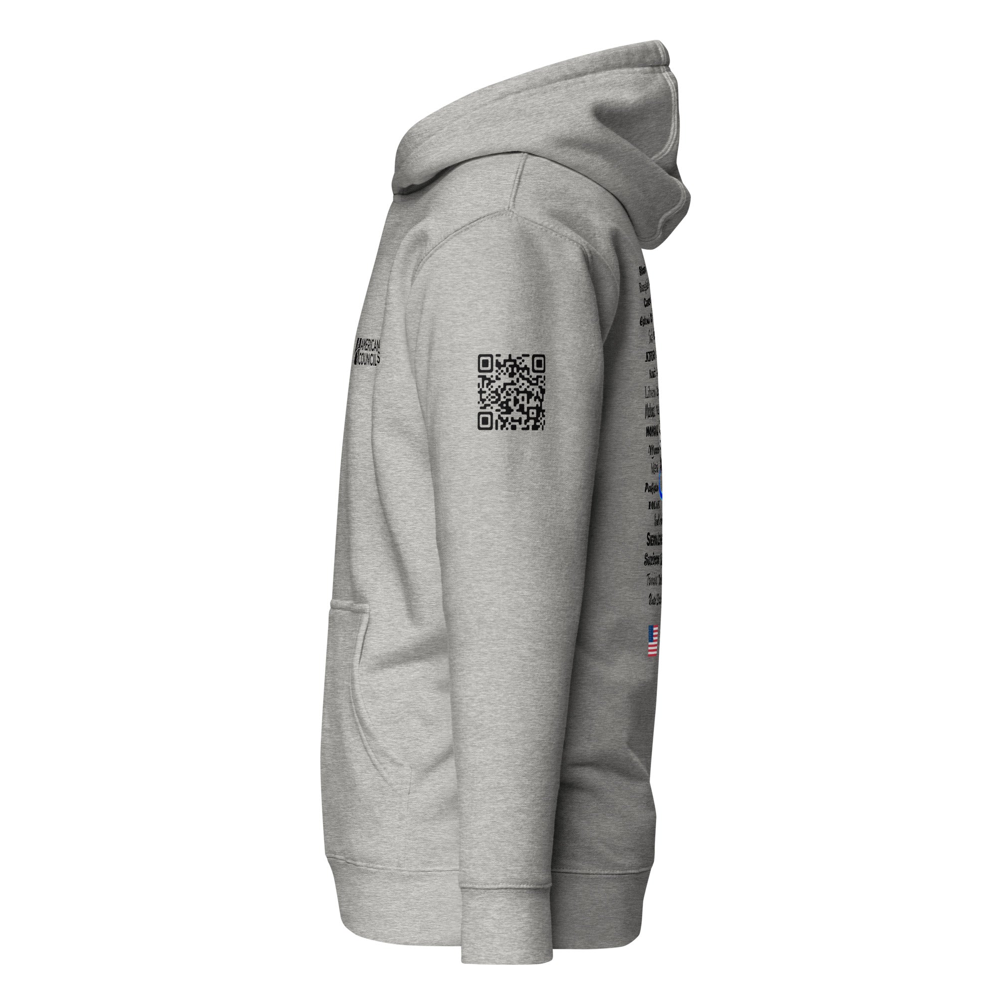 American Councils Small + Countries + QR CODE Hoodie- Black Lettering