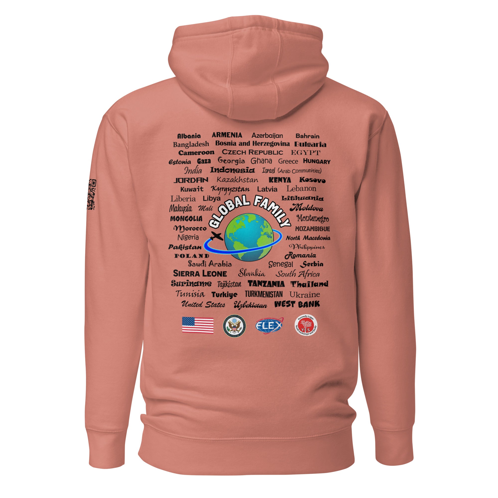 American Councils Small + Countries + QR CODE Hoodie- Black Lettering