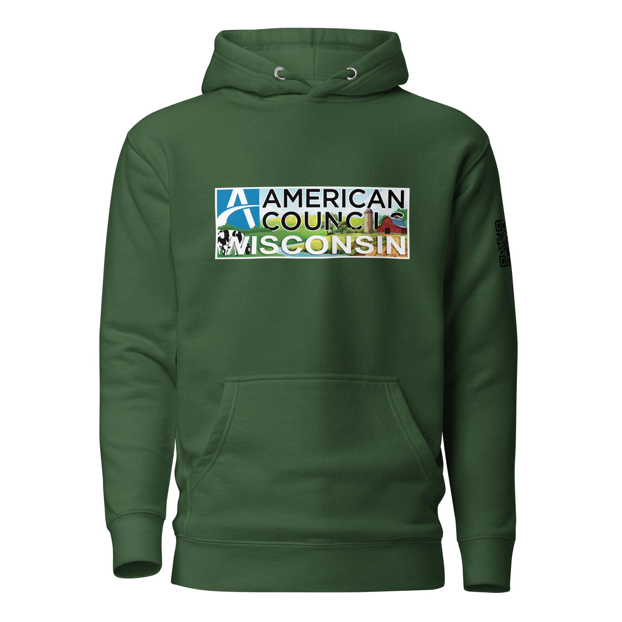 Wisconsin AC + Countries + QR CODE Hoodie- Black Lettering