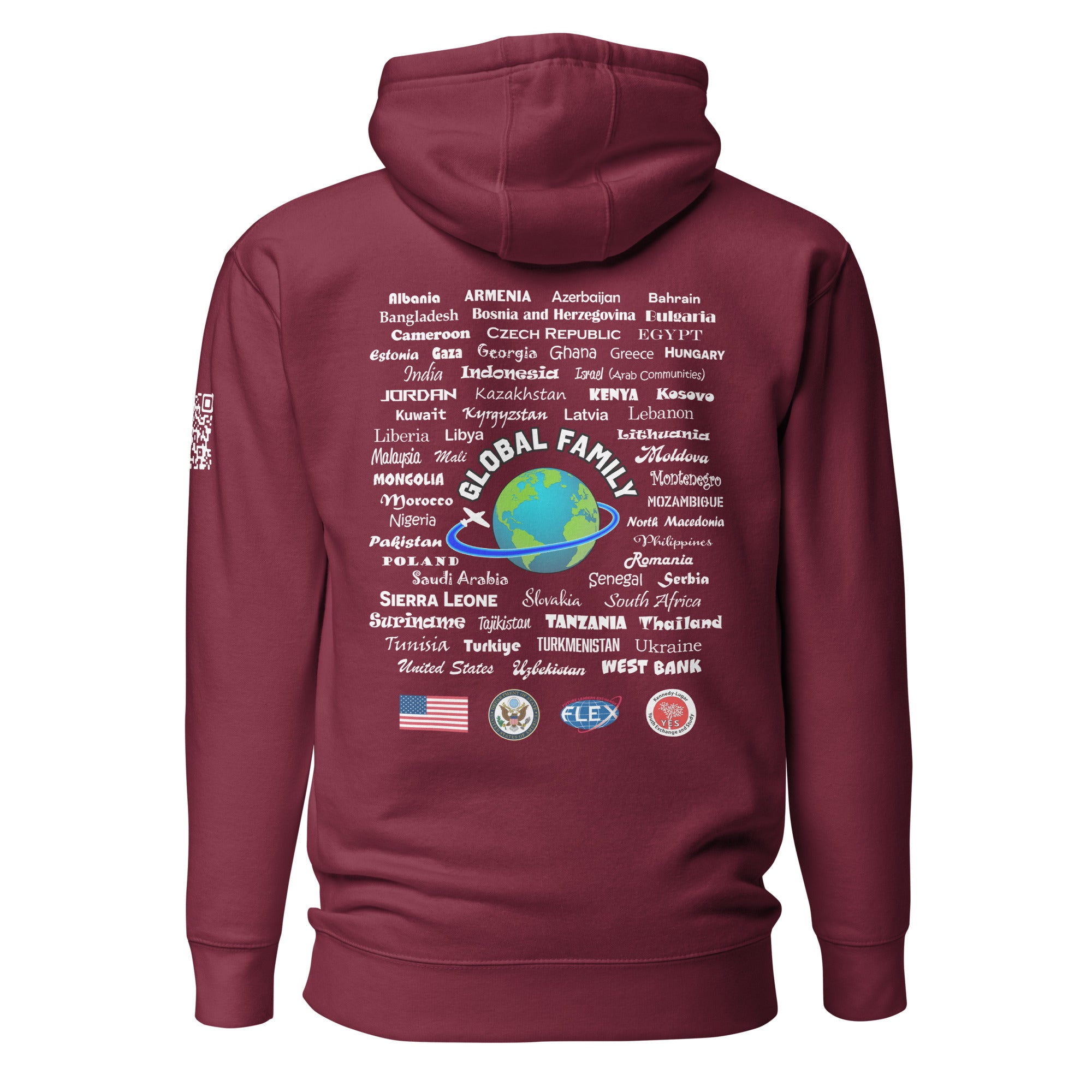 American Councils + Countries + QR CODE Hoodie - White Lettering