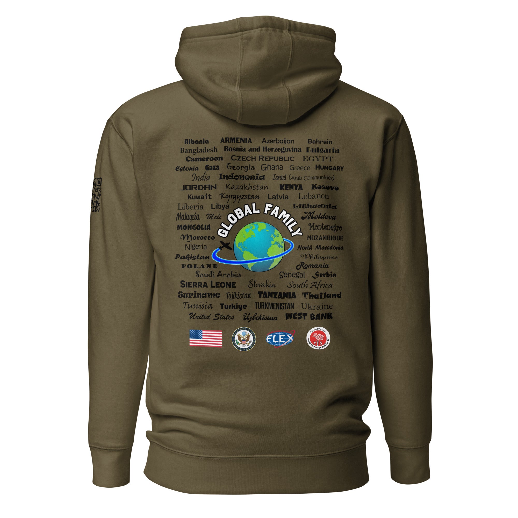 American Councils + Countries + QR CODE Hoodie- Black Lettering