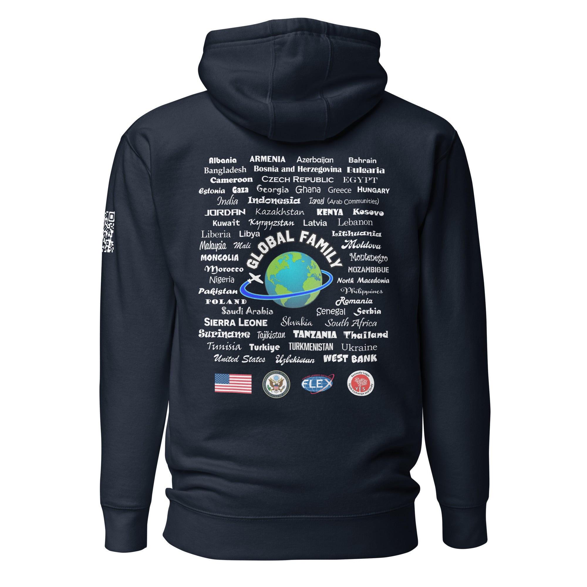 American Councils + Countries + QR CODE Hoodie - White Lettering