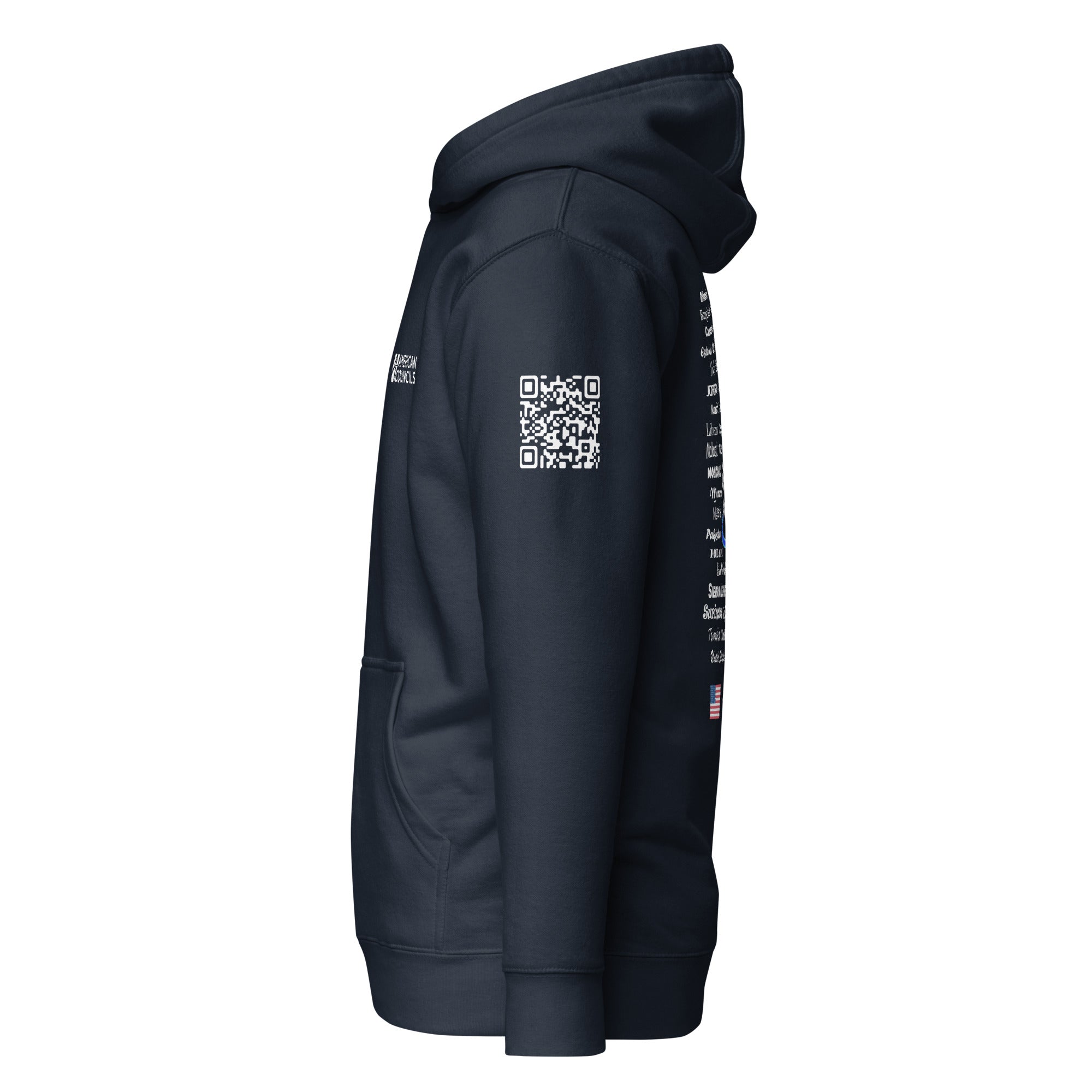 American Councils  + Countries + QR CODE Hoodie- White Lettering