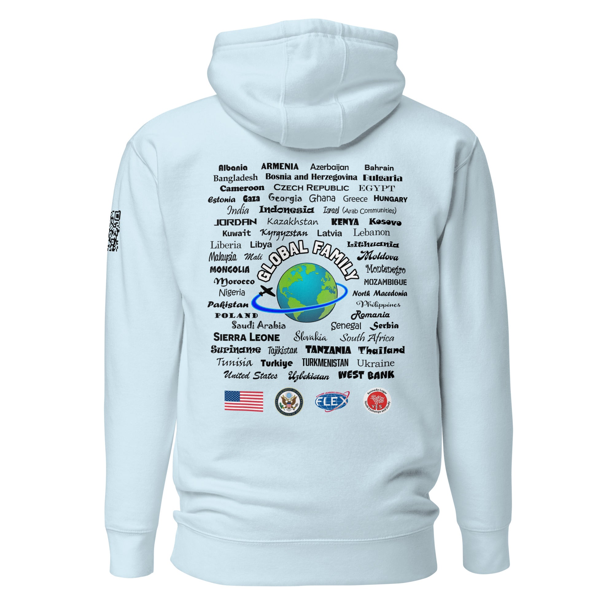 American Councils + Countries + QR CODE Hoodie- Black Lettering