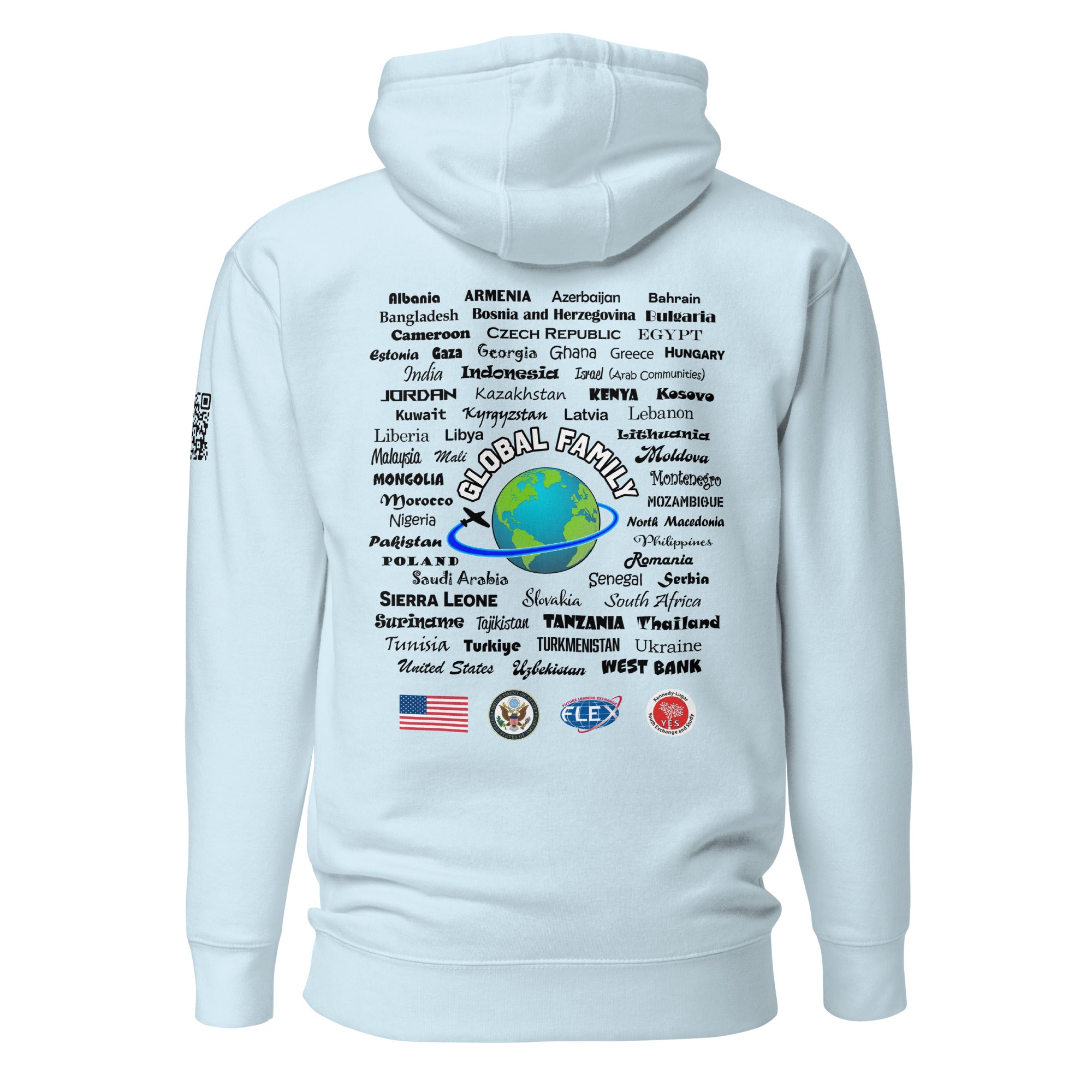 American Councils Small + Countries + QR CODE Hoodie- Black Lettering