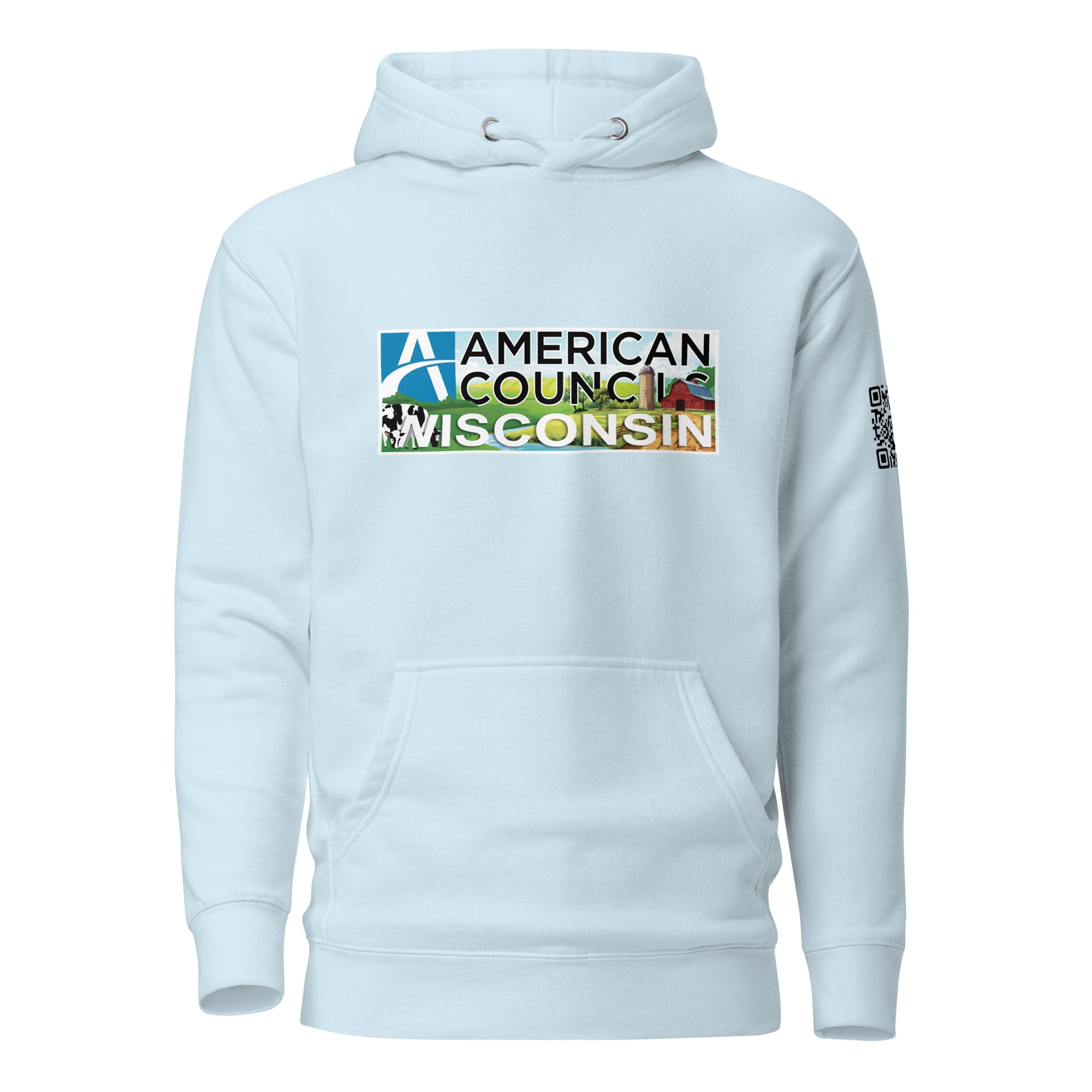 Wisconsin AC + Countries + QR CODE Hoodie- Black Lettering