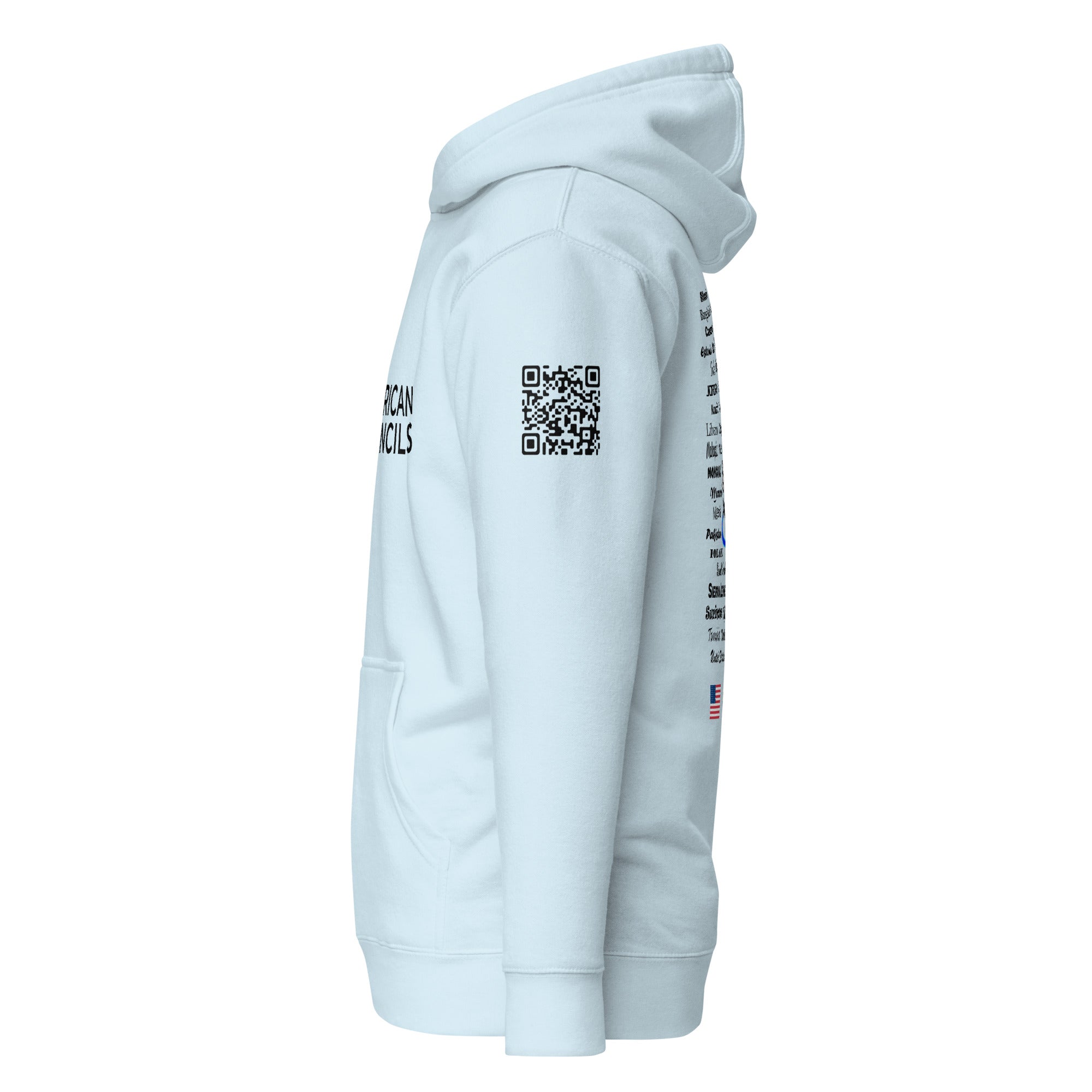 American Councils + Countries + QR CODE Hoodie- Black Lettering