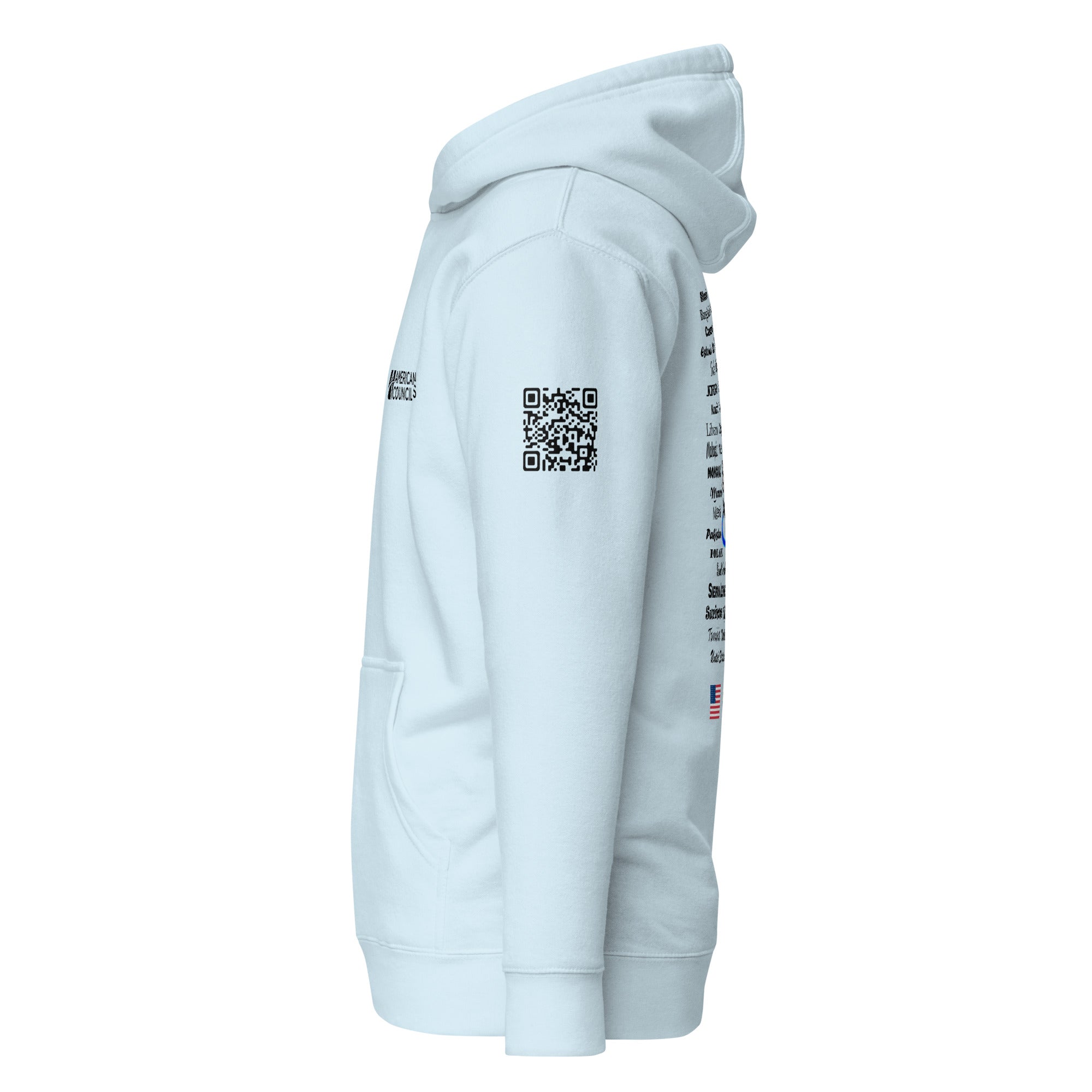 American Councils Small + Countries + QR CODE Hoodie- Black Lettering