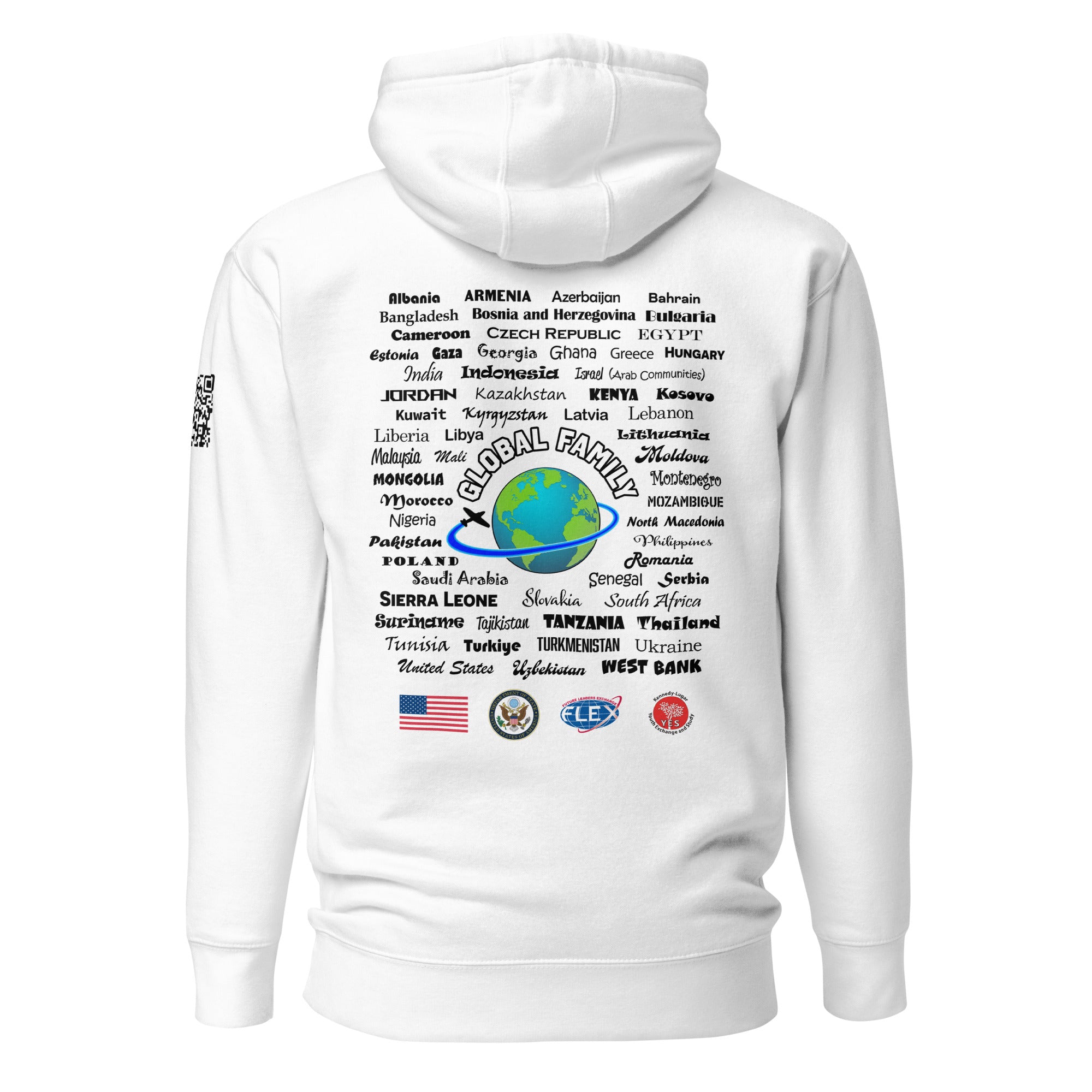 American Councils + Countries + QR CODE Hoodie- Black Lettering