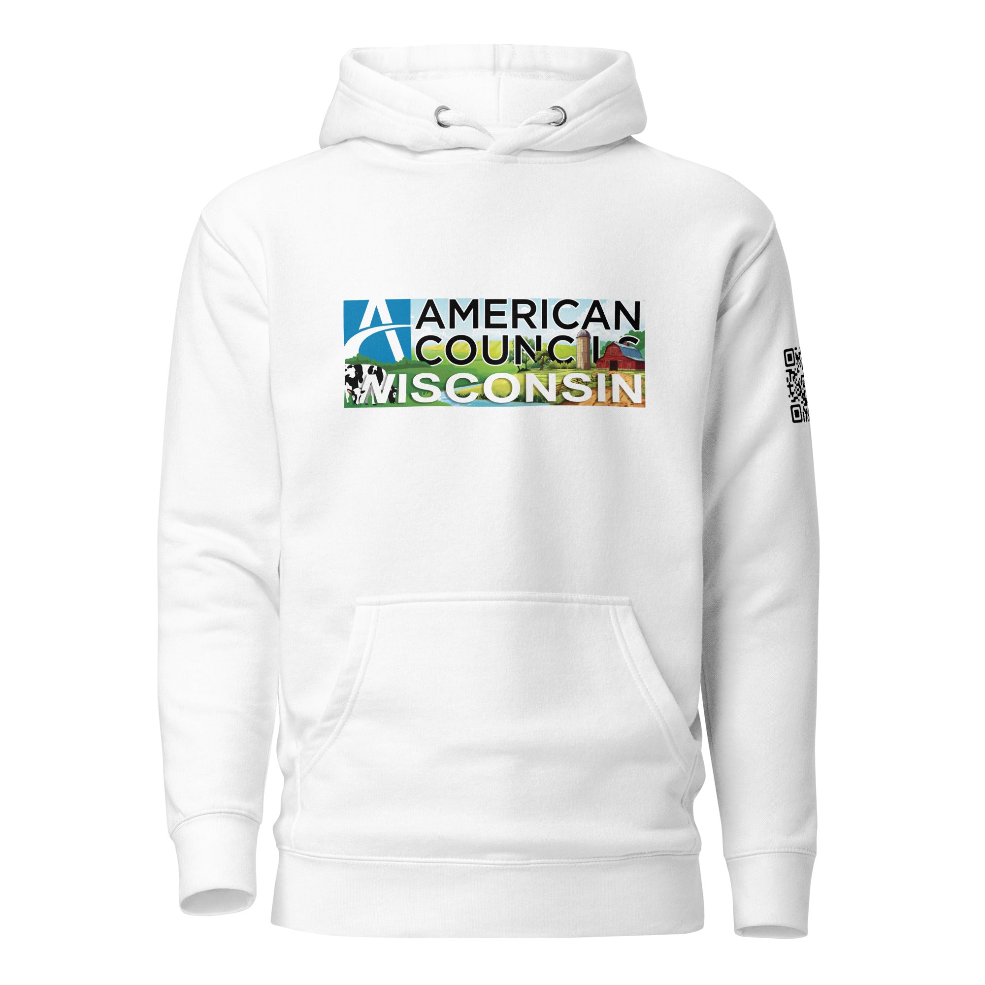 Wisconsin AC + Countries + QR CODE Hoodie- Black Lettering