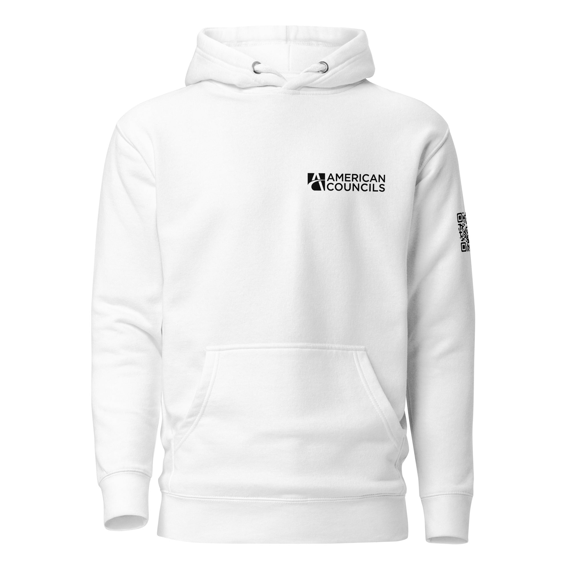 American Councils Small + Countries + QR CODE Hoodie- Black Lettering