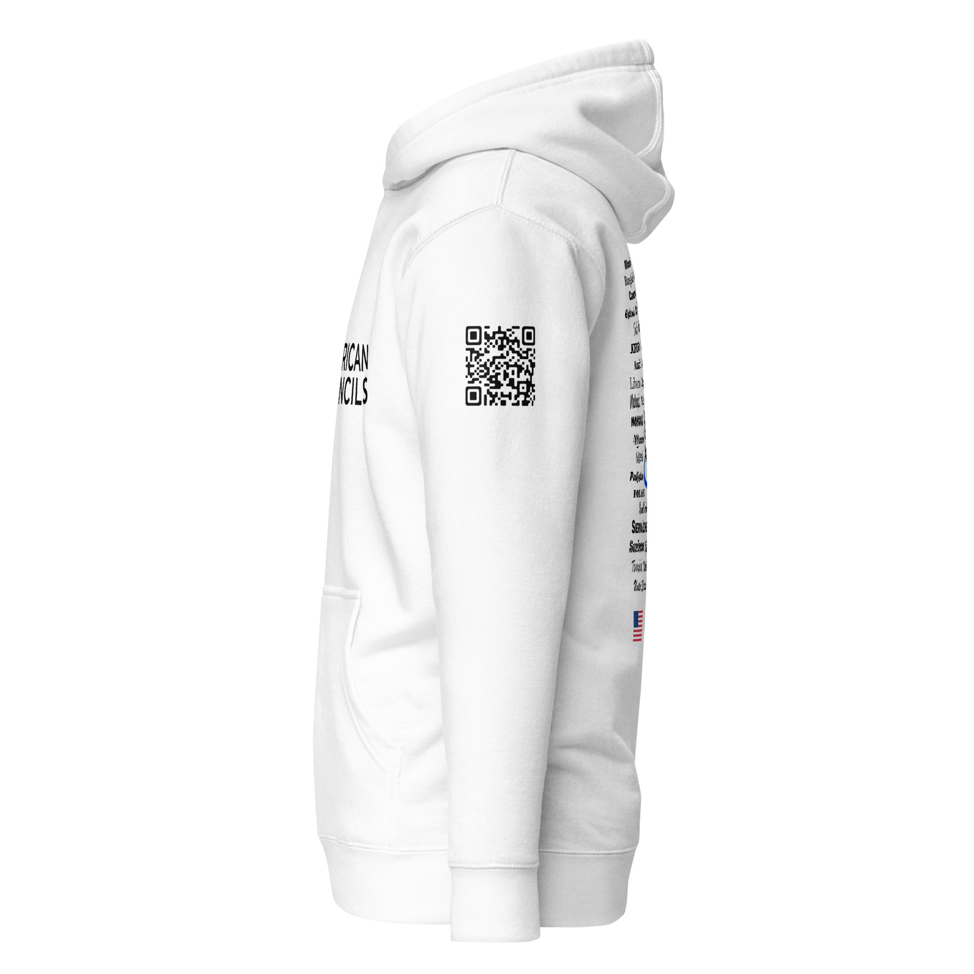 American Councils + Countries + QR CODE Hoodie- Black Lettering