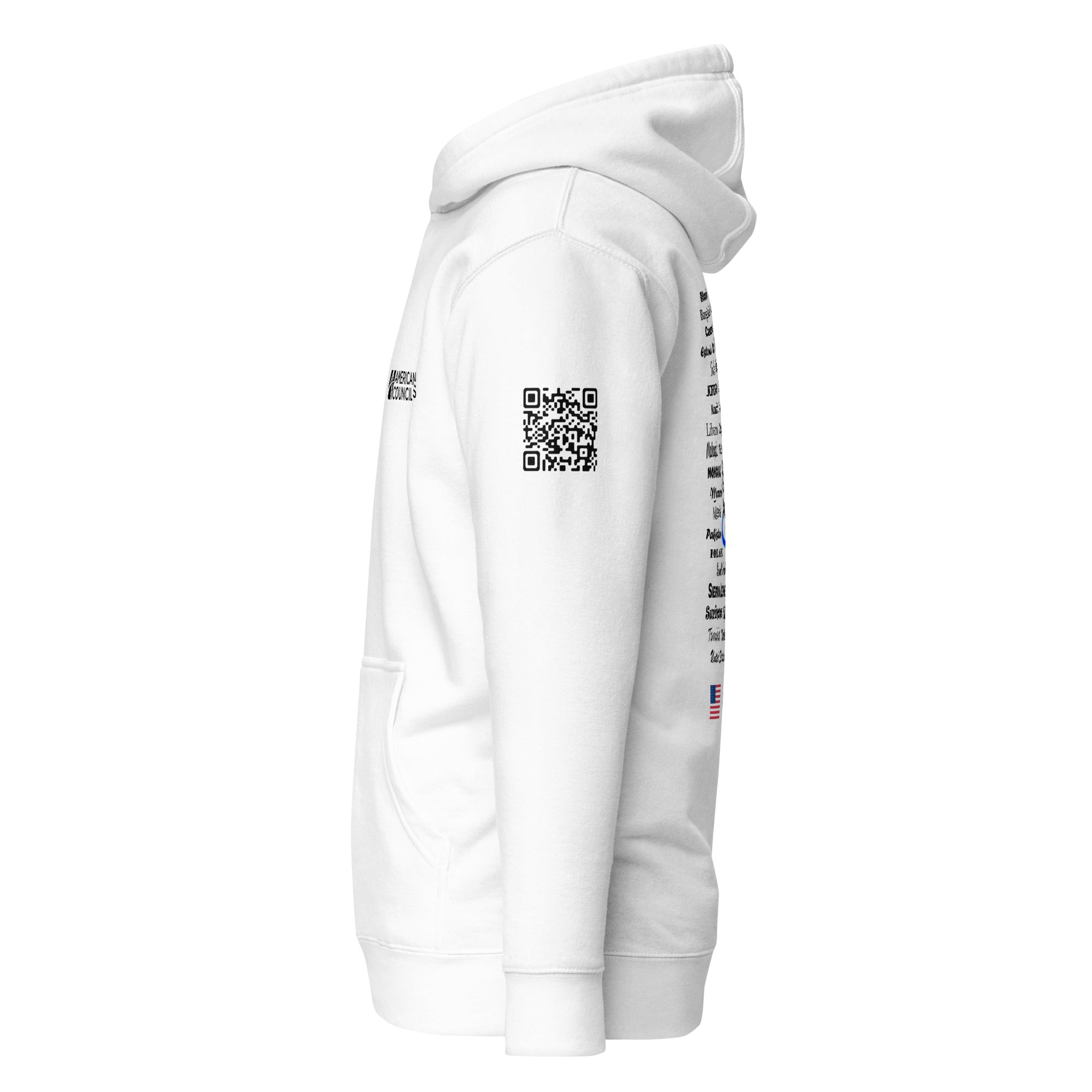 American Councils Small + Countries + QR CODE Hoodie- Black Lettering