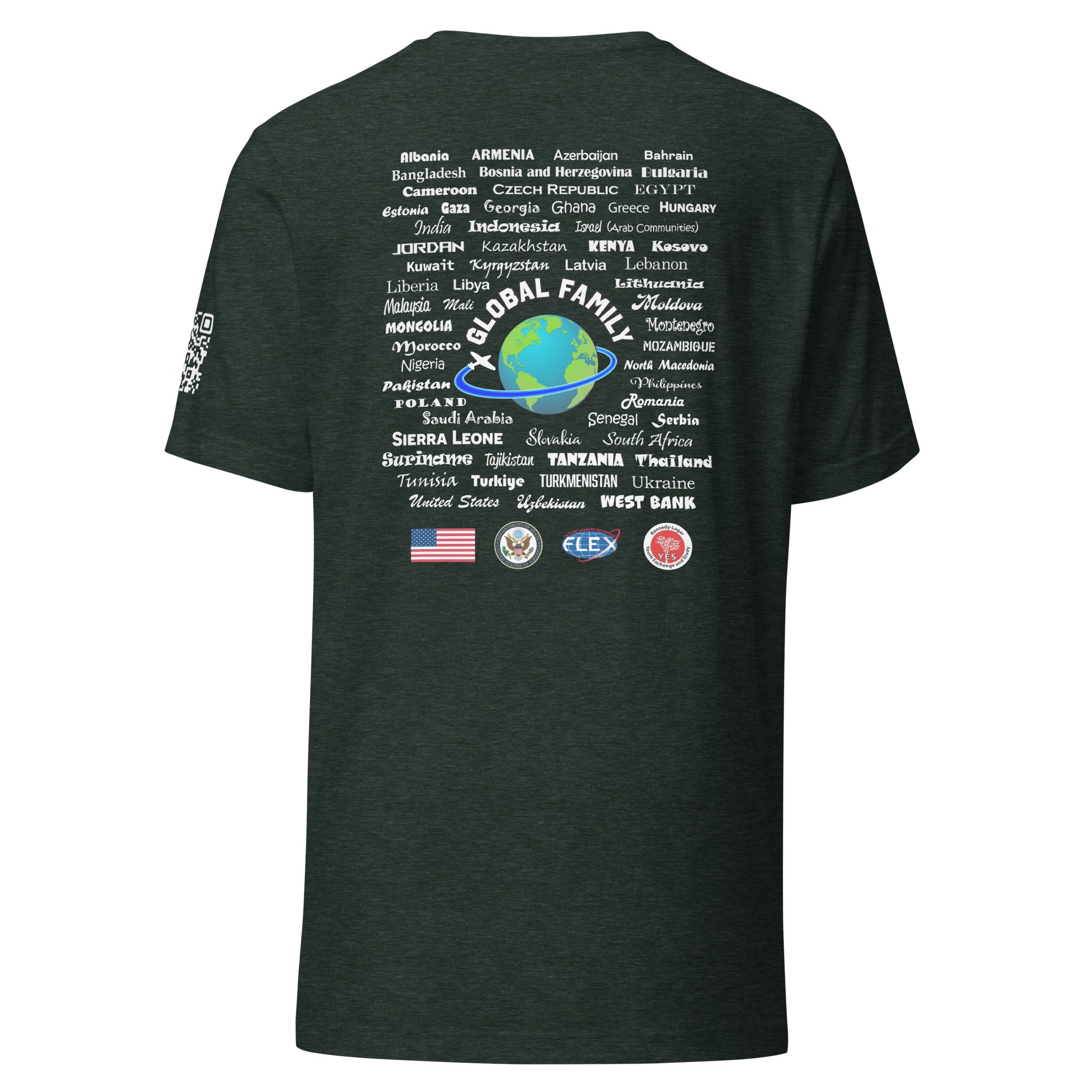 Wisconsin AC + Countries + QR Code T-shirt - White Lettering