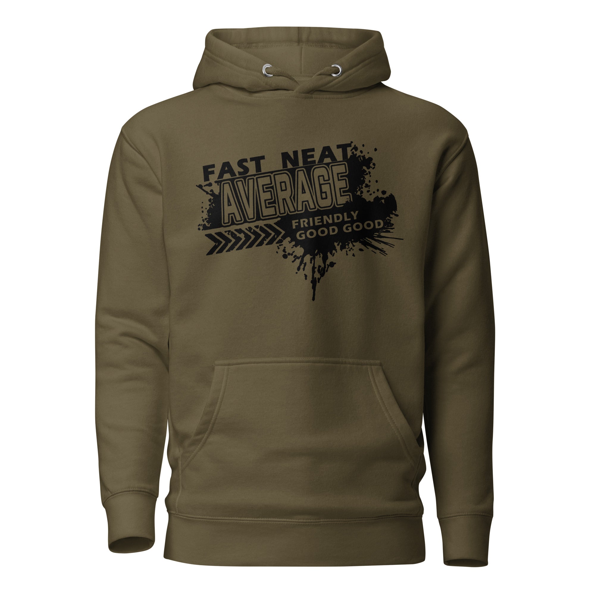 FAST, NEAT, AVERAGE SPLATTER HOODIE - BLACK