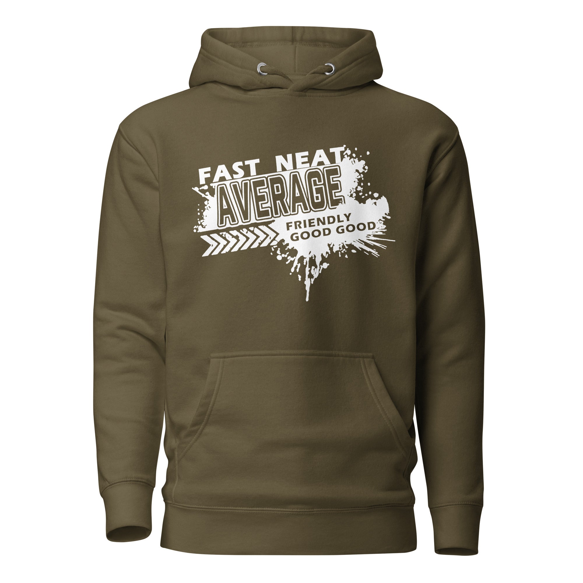 FAST, NEAT, AVERAGE SPLATTER HOODIE- WHITE