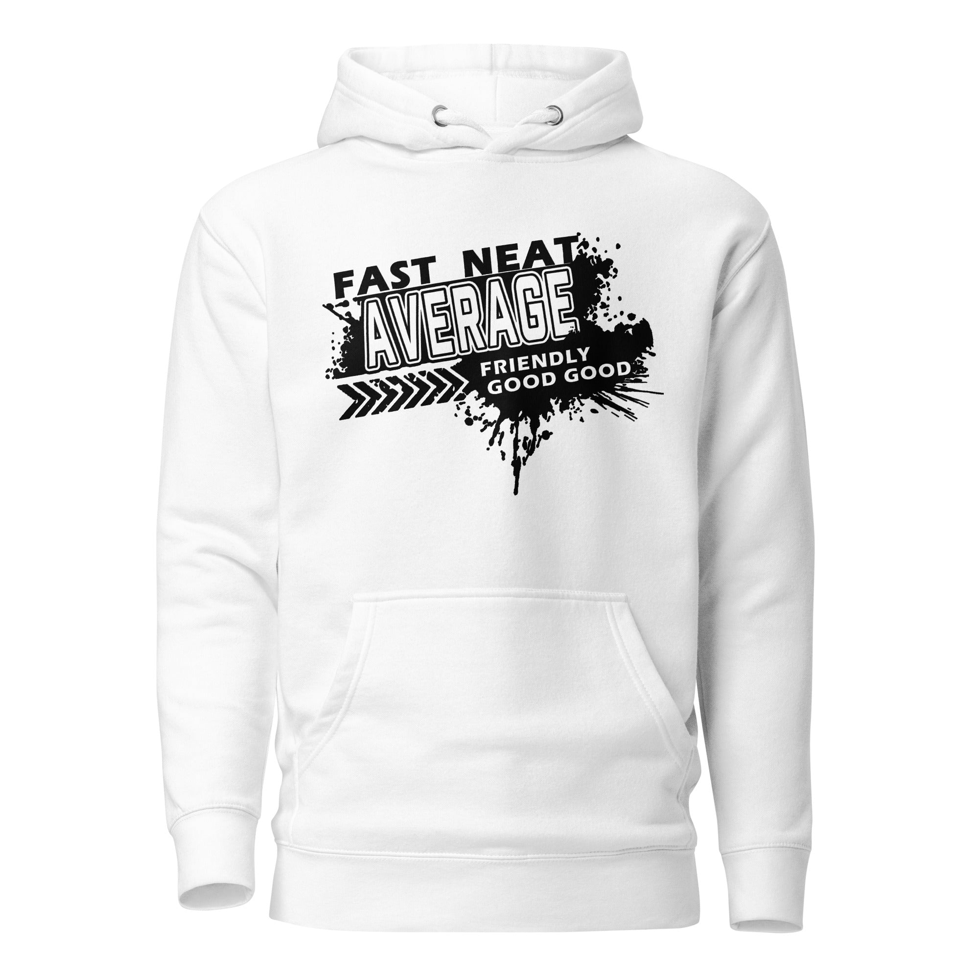 FAST, NEAT, AVERAGE SPLATTER HOODIE - BLACK