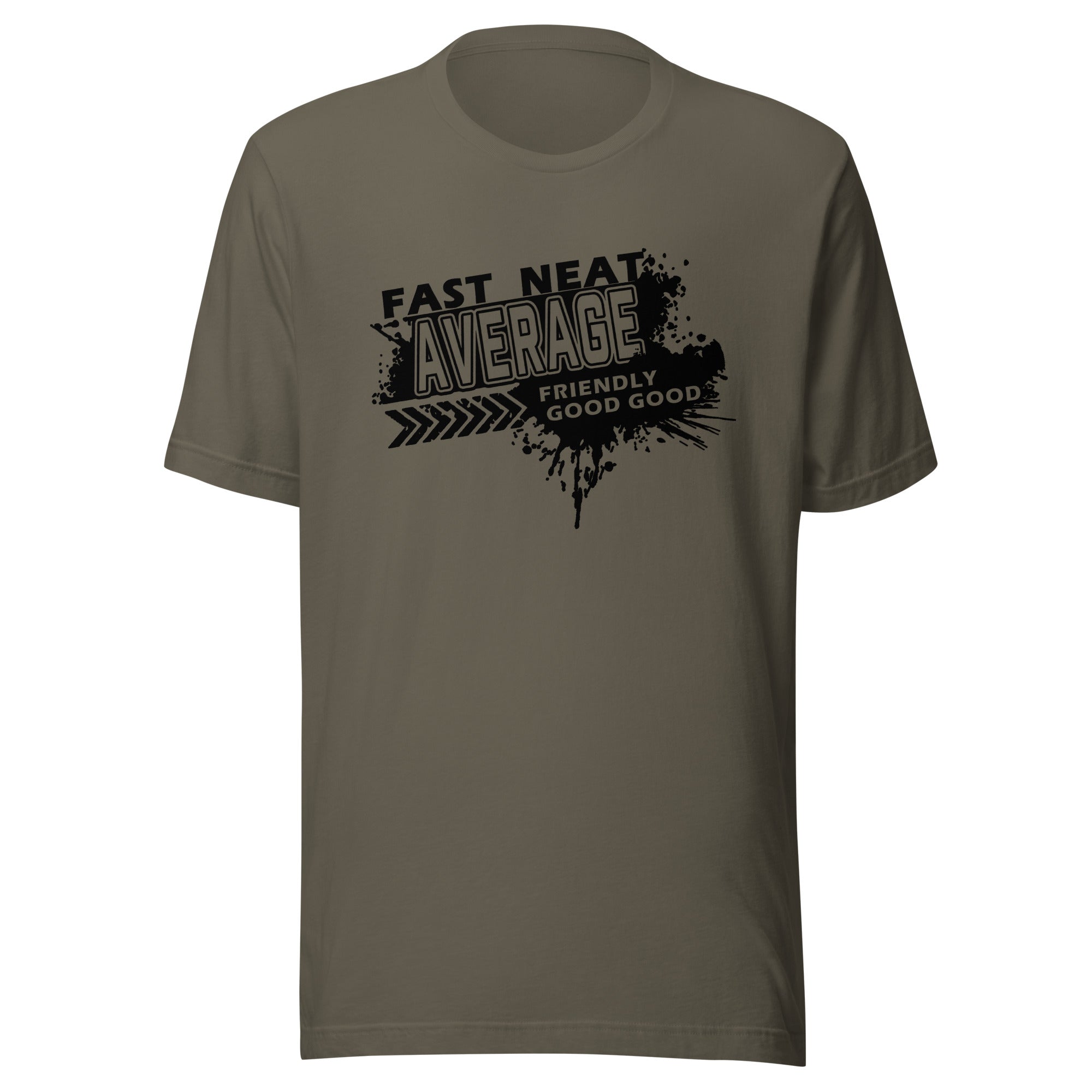 FAST, NEAT, AVERAGE SPLATTER T-SHIRT - BLACK