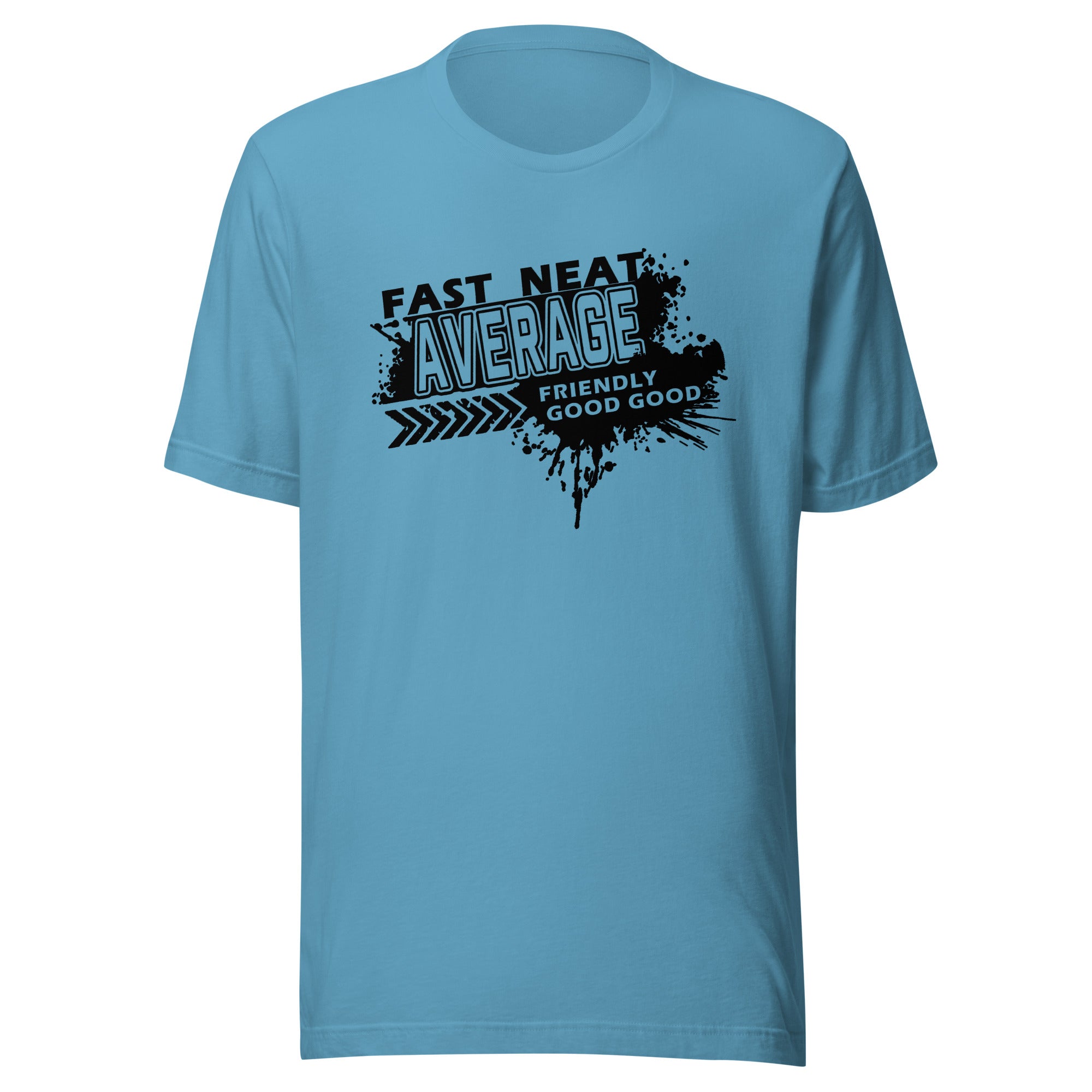 FAST, NEAT, AVERAGE SPLATTER T-SHIRT - BLACK