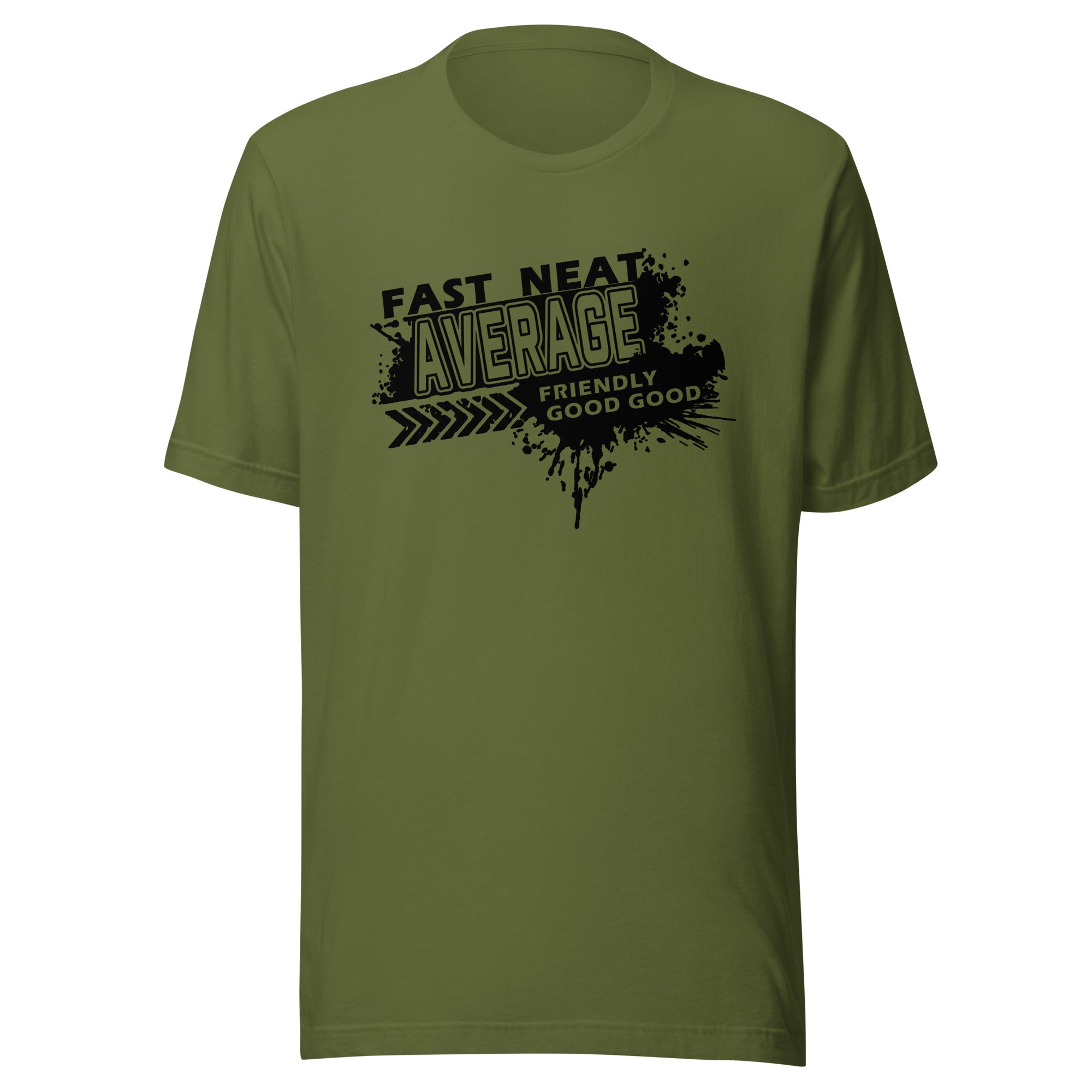 FAST, NEAT, AVERAGE SPLATTER T-SHIRT - BLACK