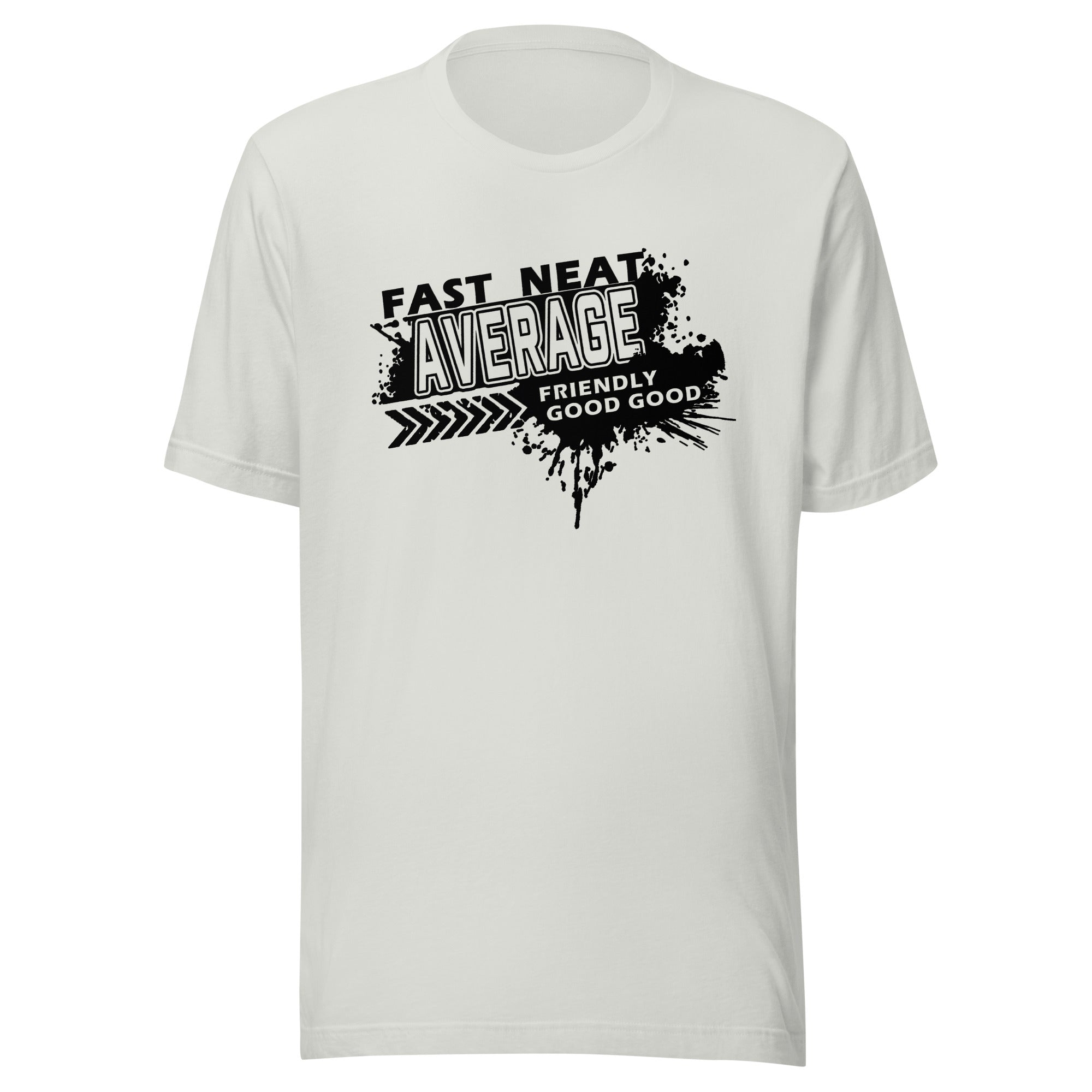 FAST, NEAT, AVERAGE SPLATTER T-SHIRT - BLACK