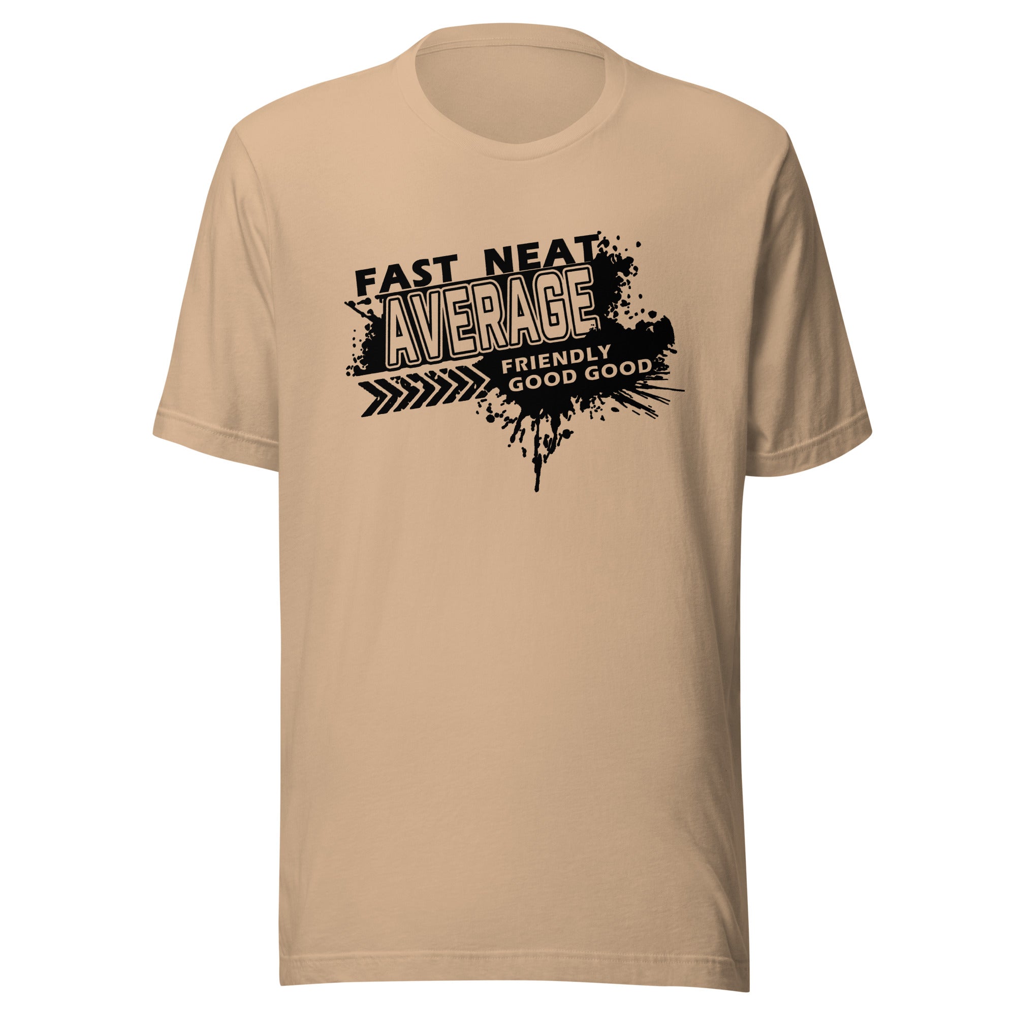 FAST, NEAT, AVERAGE SPLATTER T-SHIRT - BLACK